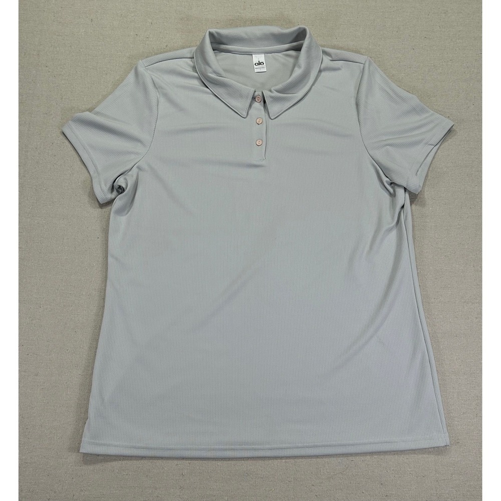 Alo Yoga Womens Grey Short Sleeve Polo Shirt Performance‎ Activewear Large